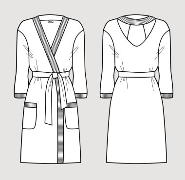 White bathrobe for women. Vector illustration. Front and back views. clipart