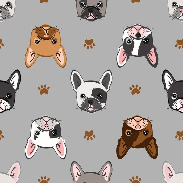 Tatlı Fransız buldoguyla kusursuz desen. Vektör illüstrasyonu.