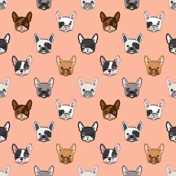 Modèle Sans Couture Avec Bouledogue Français Mignon Illustration Vectorielle — Image vectorielle