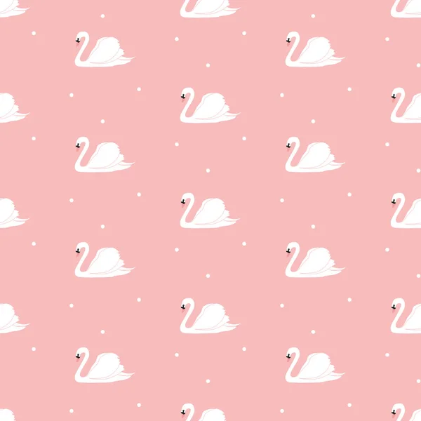 Seamless Pattern White Swans White Swans Pink Background Vector Illustration — Stock Vector