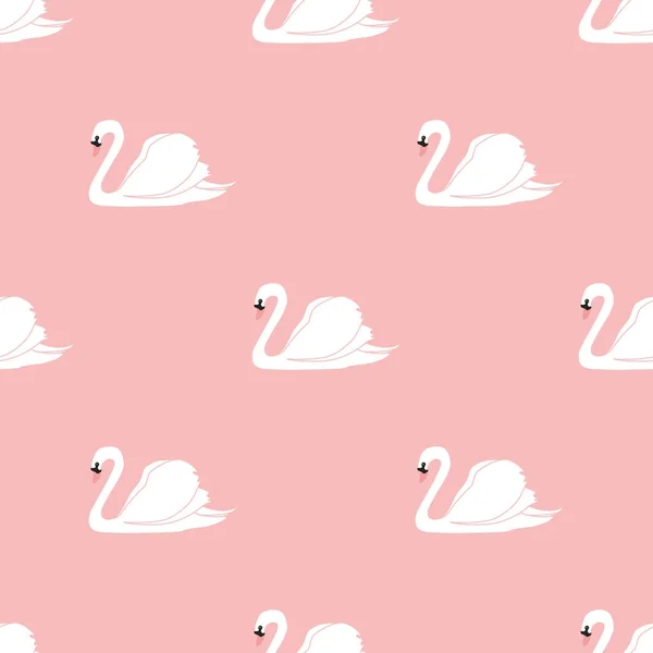 Безшовний Візерунок Білими Лебедями Білі Лебеді Рожевому Тлі Векторні Ілюстрації — стоковий вектор