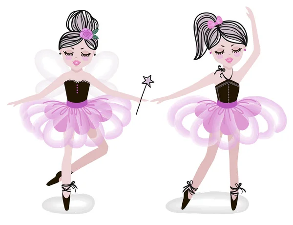 Cute Dancing Ballerina Girls Pink Tutus Vector Illustration Baby Child — Stock Vector