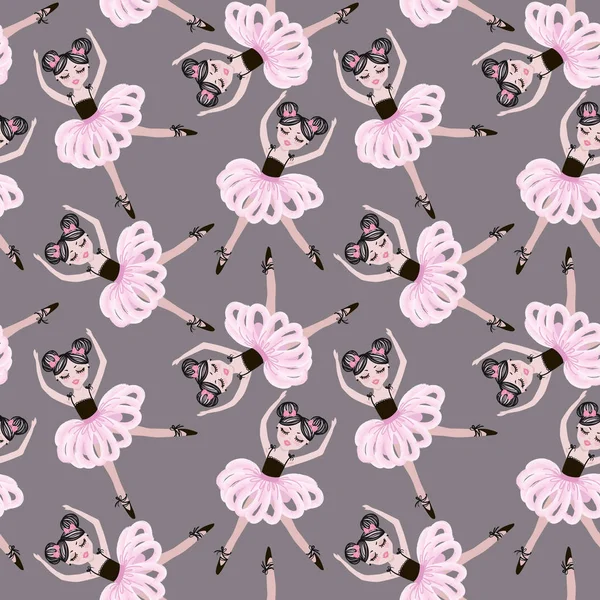 Симпатичные Танцовщицы Розовых Пачках Векторный Бесшовный Узор Детских Детских Обоев — стоковый вектор