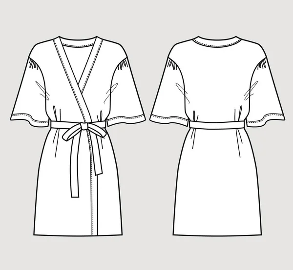女性のための白いバスローブ ベクトルの図 正面と裏面 — ストックベクタ