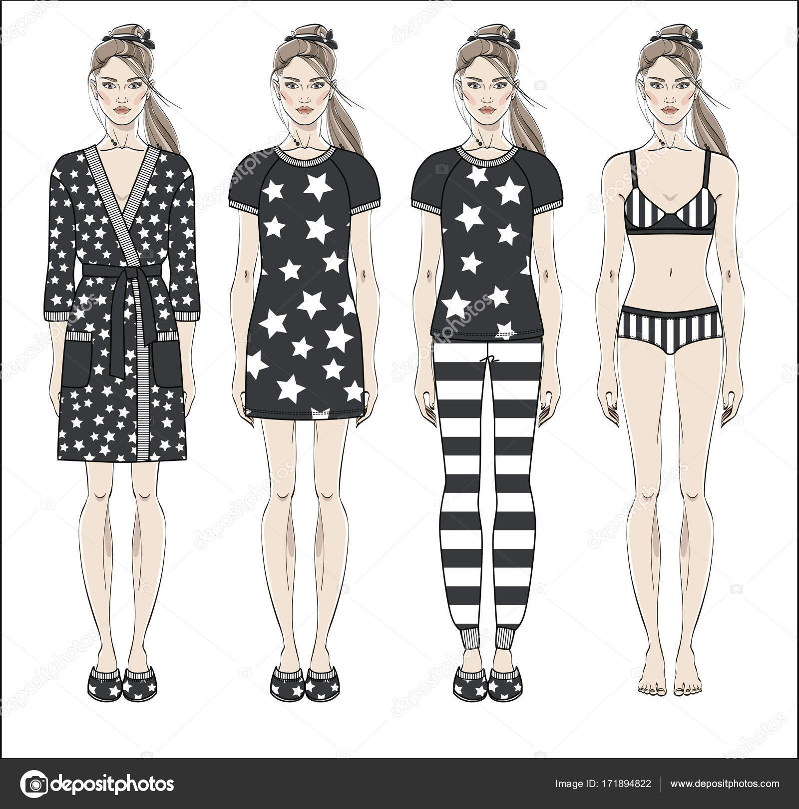 Set Women Homewear Sleepwear Underwear Bathrobe Nightgown Pyjamas Lingerie  Female Stock Vector by ©Alushka 171894822