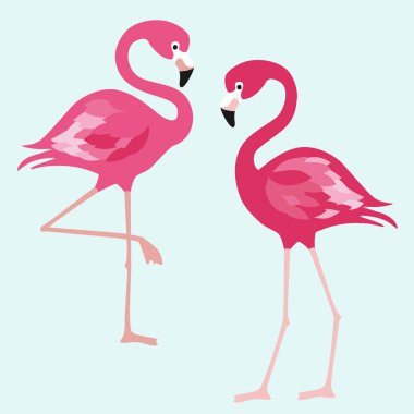 Flamingo. Mavi arka plan üzerinde egzotik kuşlar. Vektör trendy çizim.