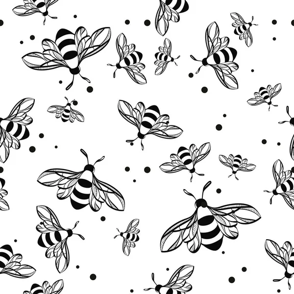 Seamless Pattern Bees White Background Vector Illustration — Stock Vector