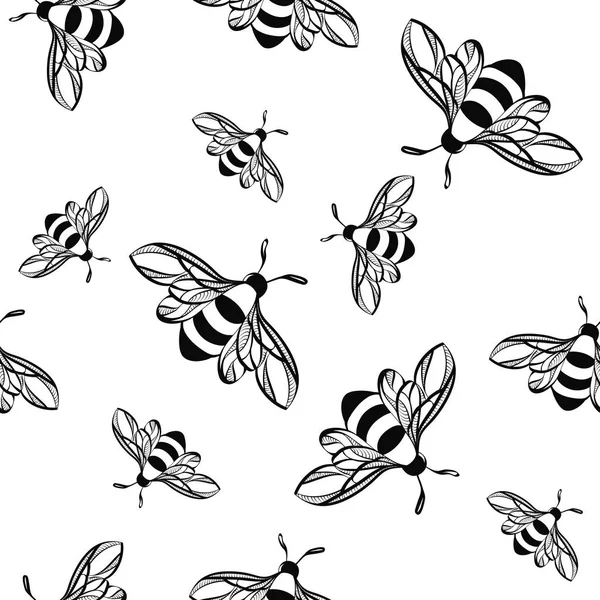 Бесшовный Рисунок Пчёлами Белом Фоне Векторная Иллюстрация — стоковый вектор