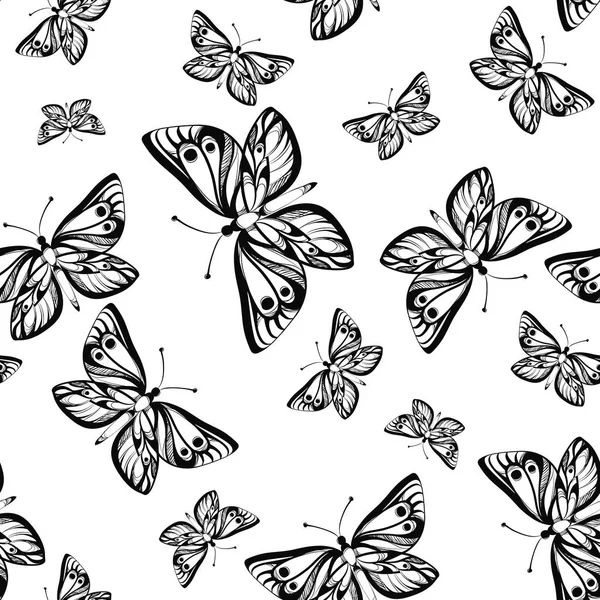 Nahtloses Muster Mit Schmetterlingen Auf Weißem Hintergrund Vektorillustration — Stockvektor