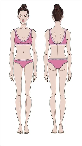 Figura Femminile Davanti Dietro Vettore Colore Corpo Umano Stile Lineare — Vettoriale Stock