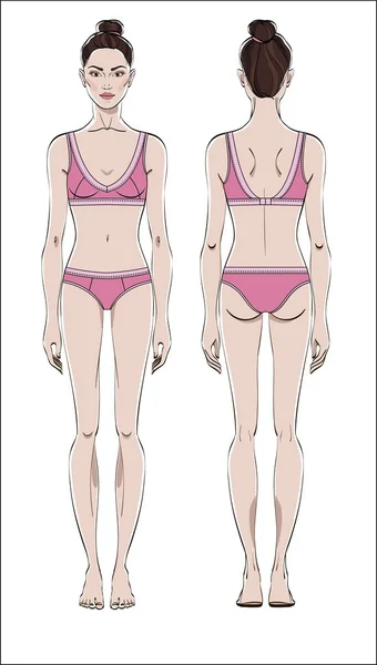 Şekil: önde ve arkada. Renk vektör. İnsan vücudu lineer tarzda.