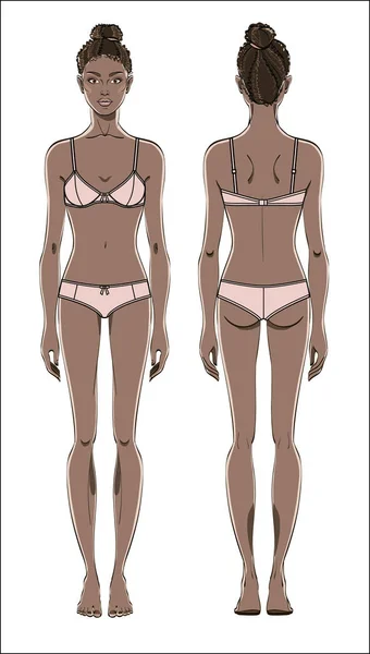 Ženská Postava Přední Zadní Barva Vektor Lidské Tělo Lineární Stylu — Stockový vektor