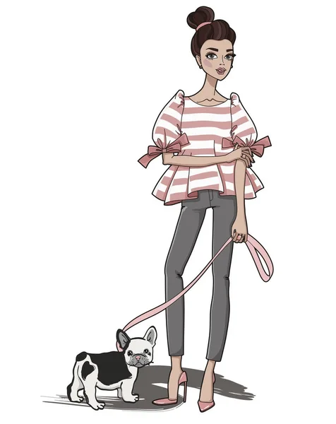 Sevimli Fransız buldozer moda kız. Vektör çizim.