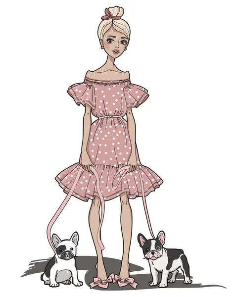 Fashion Girl Cute French Bulldog Vector Illustration — Stock Vector