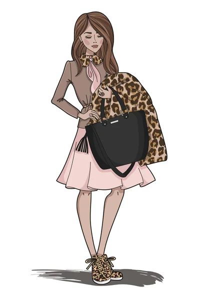 Une Fille Mode Illustration Vectorielle Tendance — Image vectorielle