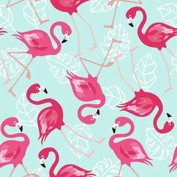Beyaz Arka Plan Üzerinde Flamingo Seamless Modeli Pembe Flamingo Vektör — Stok Vektör