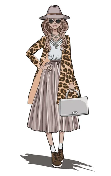 Moda kız. Vektör trendy çizim.