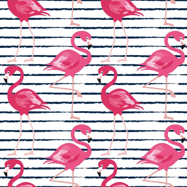 Beyaz Arka Plan Üzerinde Flamingo Seamless Modeli Pembe Flamingo Vektör — Stok Vektör