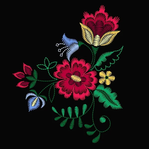 Yaka tişörtleri ve bluzlar için vektör tasarımı. Renkli etnik çiçeklerin boyun çizgisi. Moda için nakış nakışı. Vektör illüstrasyonu.