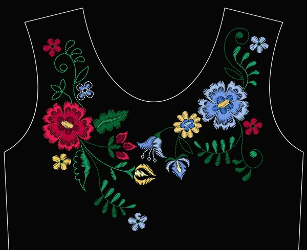 Vector Ontwerp Voor Kraag Shirts Blouses Kleurrijke Etnische Bloemen Nek — Stockvector