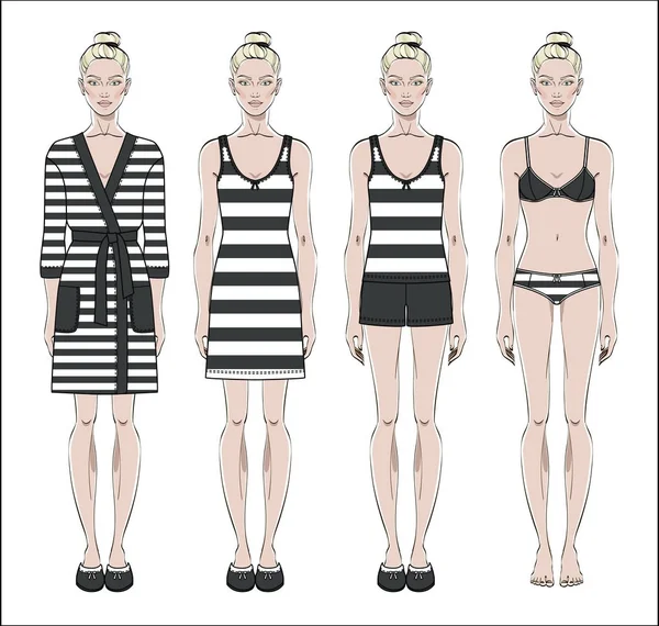 Ensemble Vêtements Maison Vêtements Nuit Sous Vêtements Pour Femmes Peignoir — Image vectorielle