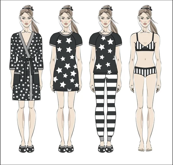 Aantal Vrouwen Homewear Nachtkleding Ondergoed Badjas Nachthemd Pyjama Lingerie Vrouwelijke — Stockvector