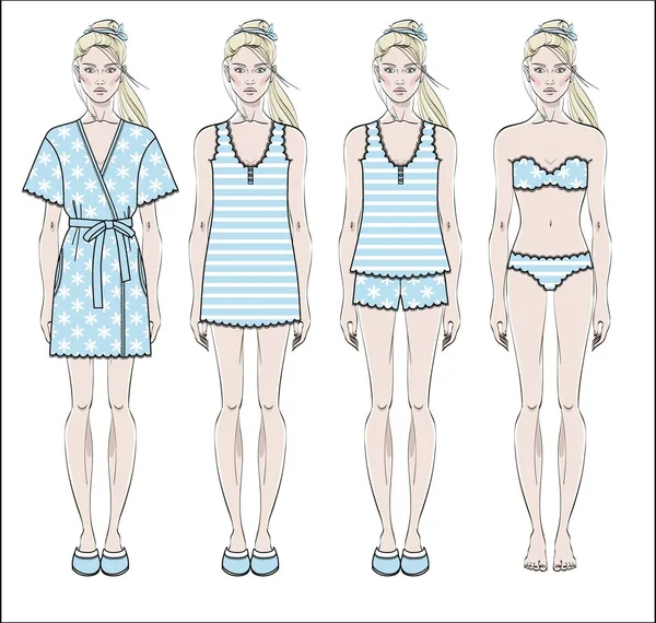 Aantal Vrouwen Homewear Nachtkleding Ondergoed Badjas Nachthemd Pyjama Lingerie Vrouwelijke — Stockvector