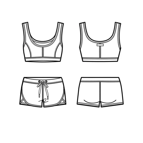 Costume de sport blanc pour femmes en vue avant et arrière. Illustration vectorielle. Isolé sur blanc . — Image vectorielle