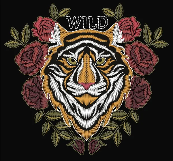 Tiger embroidery design. Embroidery for Fashion. — Stock Vector