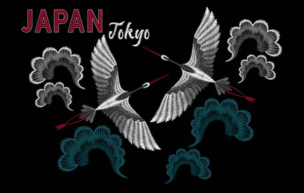 Japonca kuşlar ile dalgalar deniz vinç.