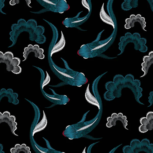 Nakış güzel etnik koi balıkları ile seamless modeli. Vektör nakış moda Tekstil ve kumaş için.