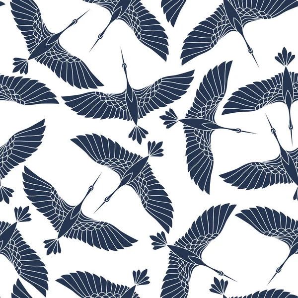 Güzel Vinçler ile Japon seamless modeli. Çince kuş uçan ile arka plan vektör. Oryantal motifleri ile süsleme.