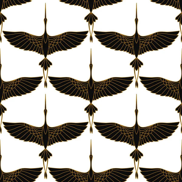 Güzel Vinçler ile Japon seamless modeli. Çince kuş uçan ile arka plan vektör. Oryantal motifleri ile süsleme.