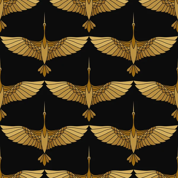 Güzel Vinçler ile Japon seamless modeli. Çince kuş uçan ile arka plan vektör. Oryantal motifleri ile süsleme.