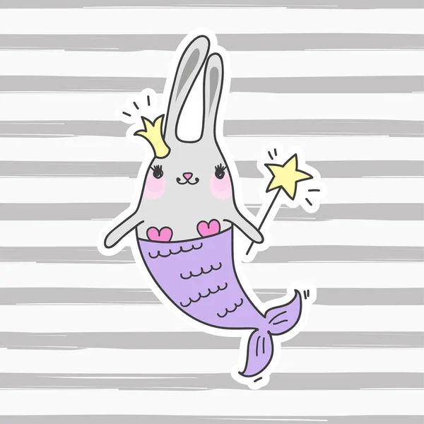 Bella sirena del coniglio dei cartoni animati. divertente coniglietto sirena . — Vettoriale Stock