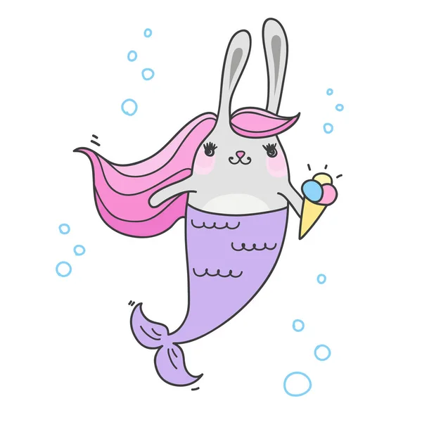 Linda sirena de conejo de dibujos animados. Sirena de conejito divertido . — Archivo Imágenes Vectoriales