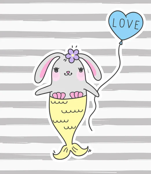 Linda sirena de conejo de dibujos animados. Sirena de conejito divertido . — Archivo Imágenes Vectoriales
