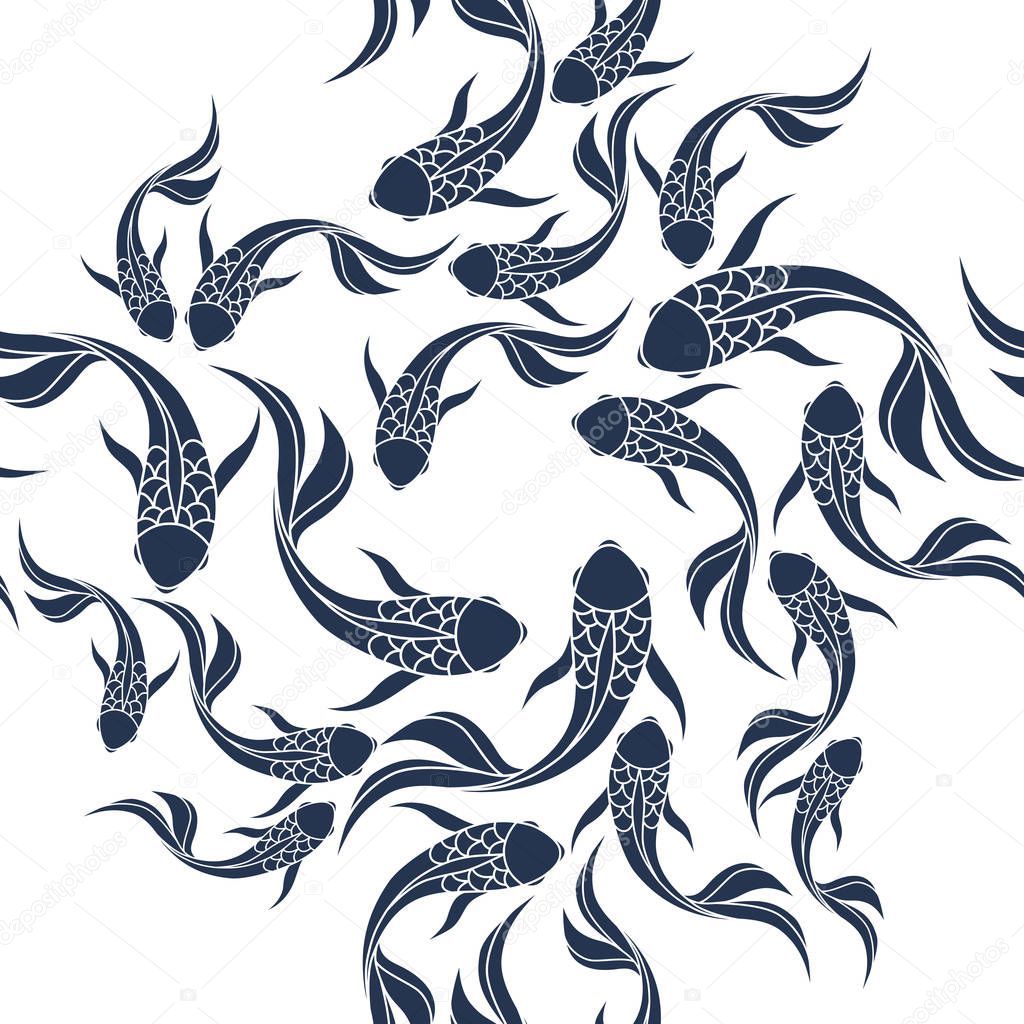 Japanese seamless pattern with koi carps. Chinese vector background with koi fish. Vector illustration.