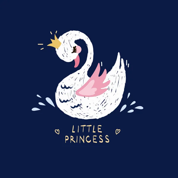 Lindo cisne princesa sobre fondo oscuro. Dibujos animados ilustración vector dibujado a mano . — Archivo Imágenes Vectoriales