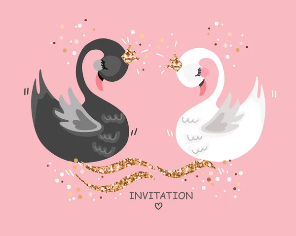 Весільна ілюстрація з лебедями Збережіть листівку дати. Весільне запрошення. Вітальна листівка . — стоковий вектор