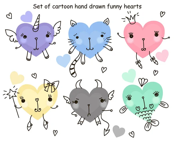 Sada kreslené rukou nakreslené vtipné srdce. Royalty Free Stock Ilustrace
