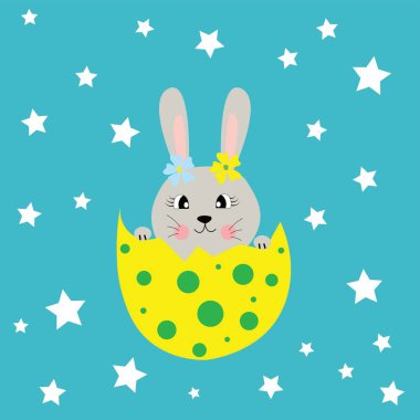 Sevimli Paskalya tavuğu yumurta tavşanı çizim vektörü 