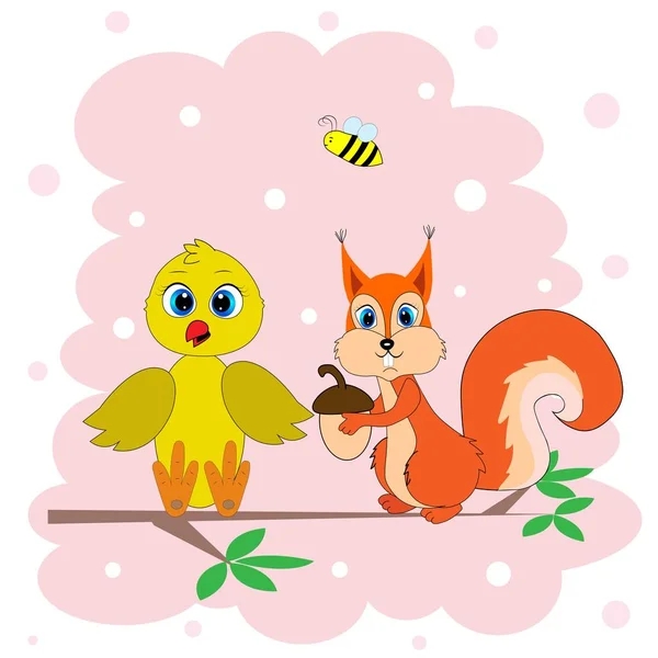Słodkie Wiewiórka Ilustracja Przedszkole Wystrój — Zdjęcie stockowe