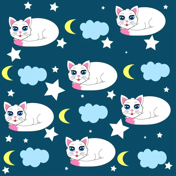 Söt Vit Katt Illustration — Stockfoto