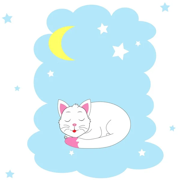 Cute White Cat Illustration — Stock Photo, Image