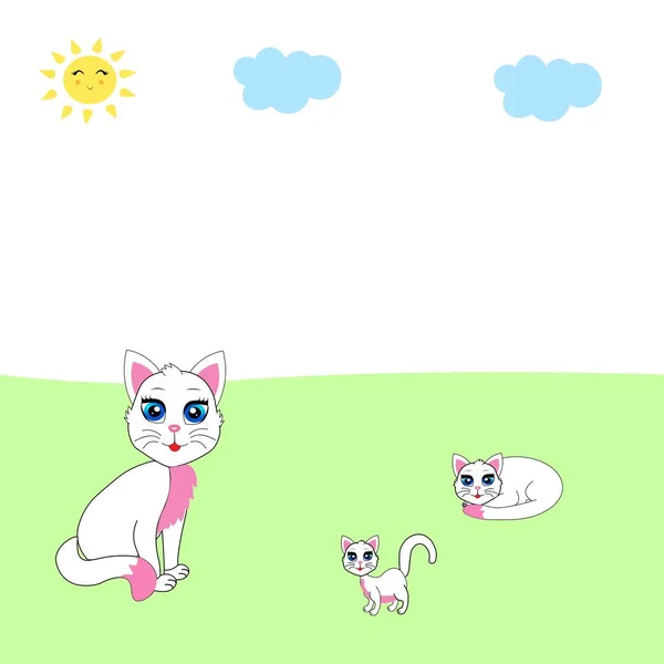 可爱的白猫插图 — 图库照片