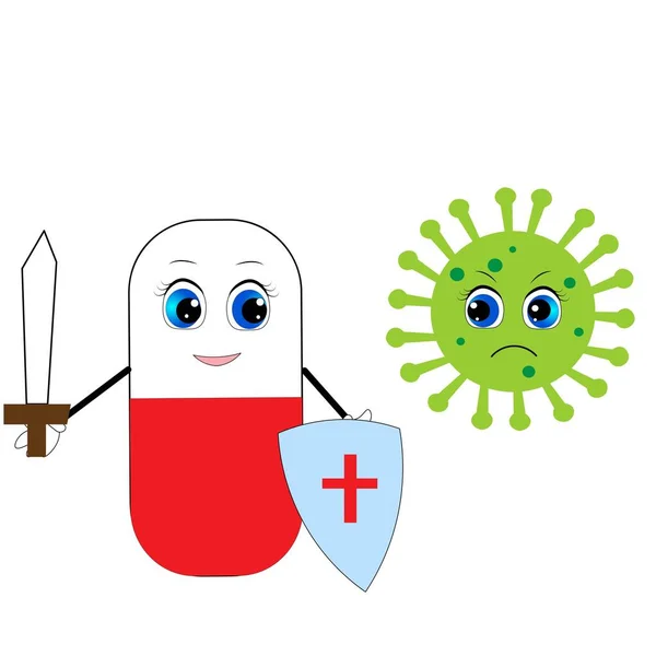Virüs Antibiyotik Savaş Koruma Illüstrasyonu — Stok fotoğraf