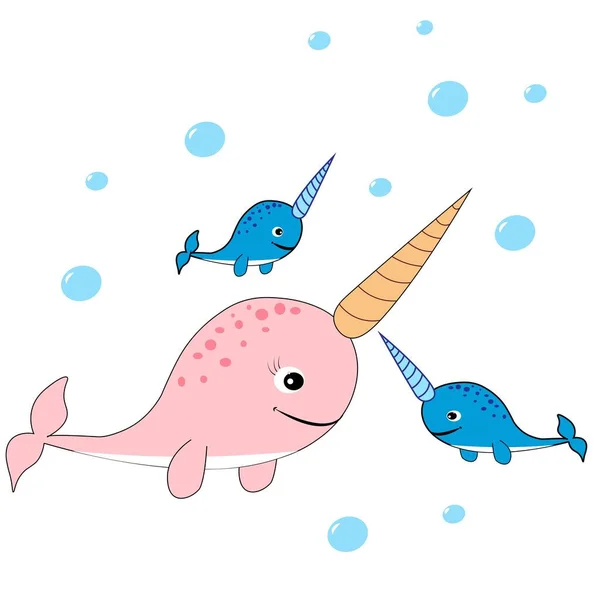 Cute Narwhal Cartoon Illustration Nursery Decor — Stock Photo, Image