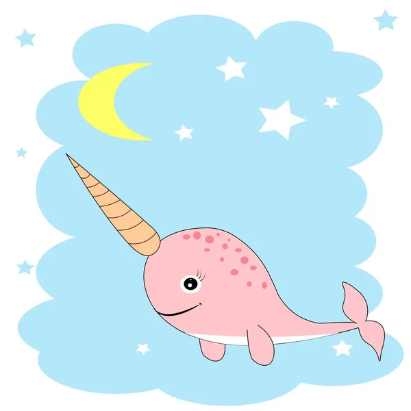 Cute Narwhal Cartoon Illustration Nursery Decor — Stock Photo, Image