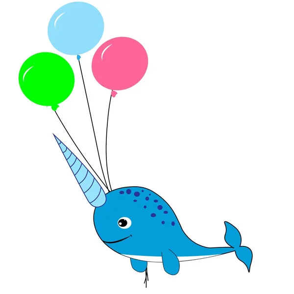 Cute Narwhal Cartoon Illustration Nursery Decor — Stock Photo, Image